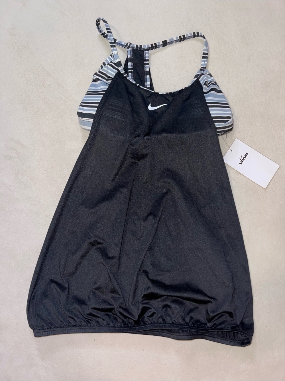 Nike‎ Black Striped Shelf Tankini Swim Top